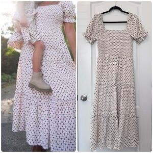 Jessakae Women’s Floral Smocked Puff Sleeve Tiered Ruffle Maxi Dress Size Small